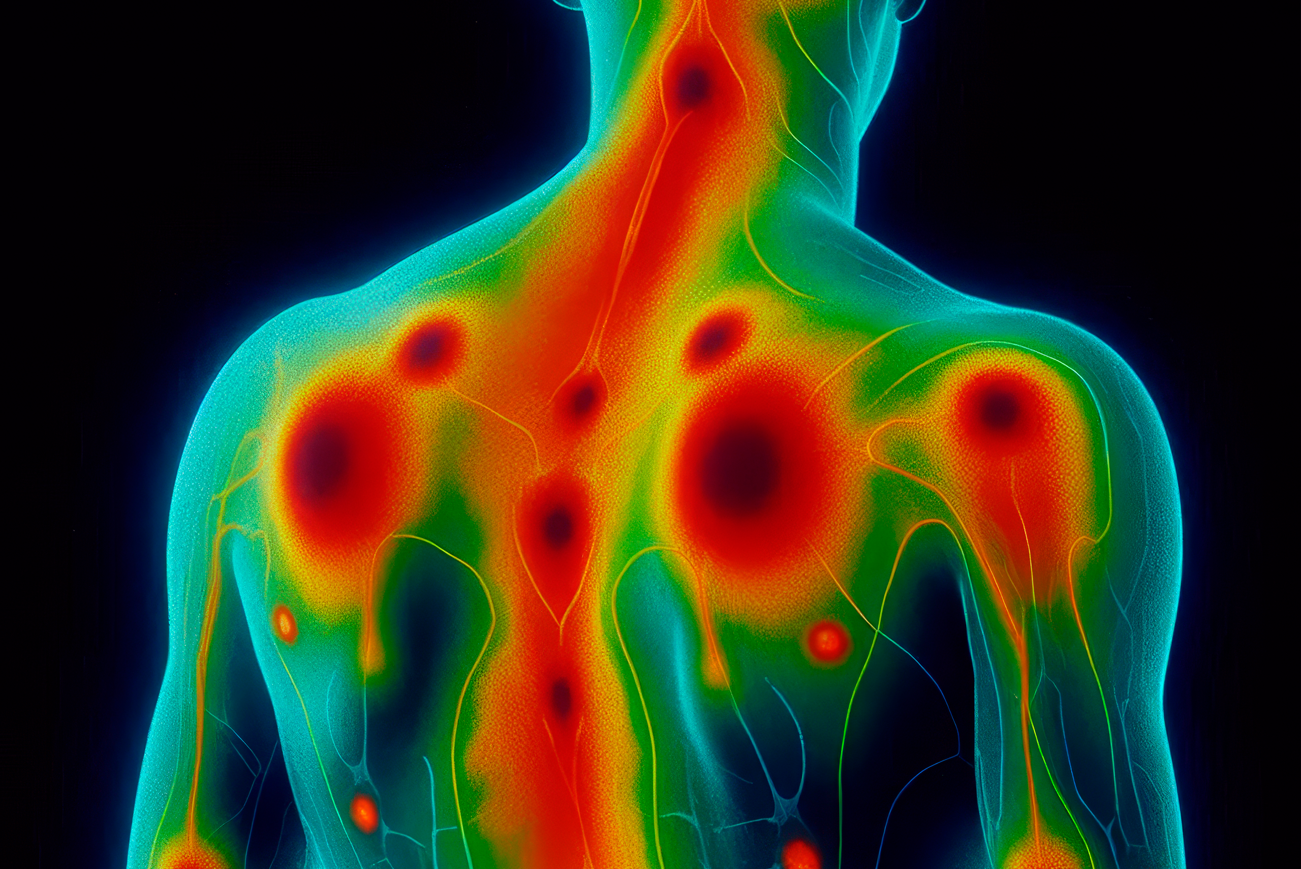 Mapeamento térmico não invasivo para identificar inflamações ou sobrecarga muscular precocemente, prevenindo lesões LER/DORT.